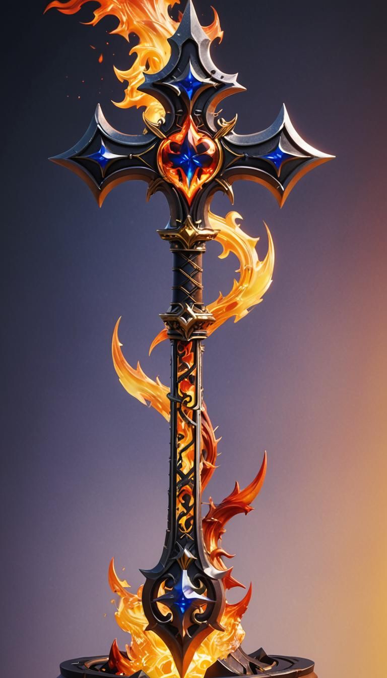 Fiery Keyblade in Hyperrealistic Concept Art