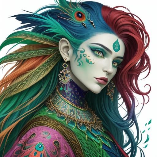 Dragon Woman Portrait in Klimt-Inspired Abstract Art