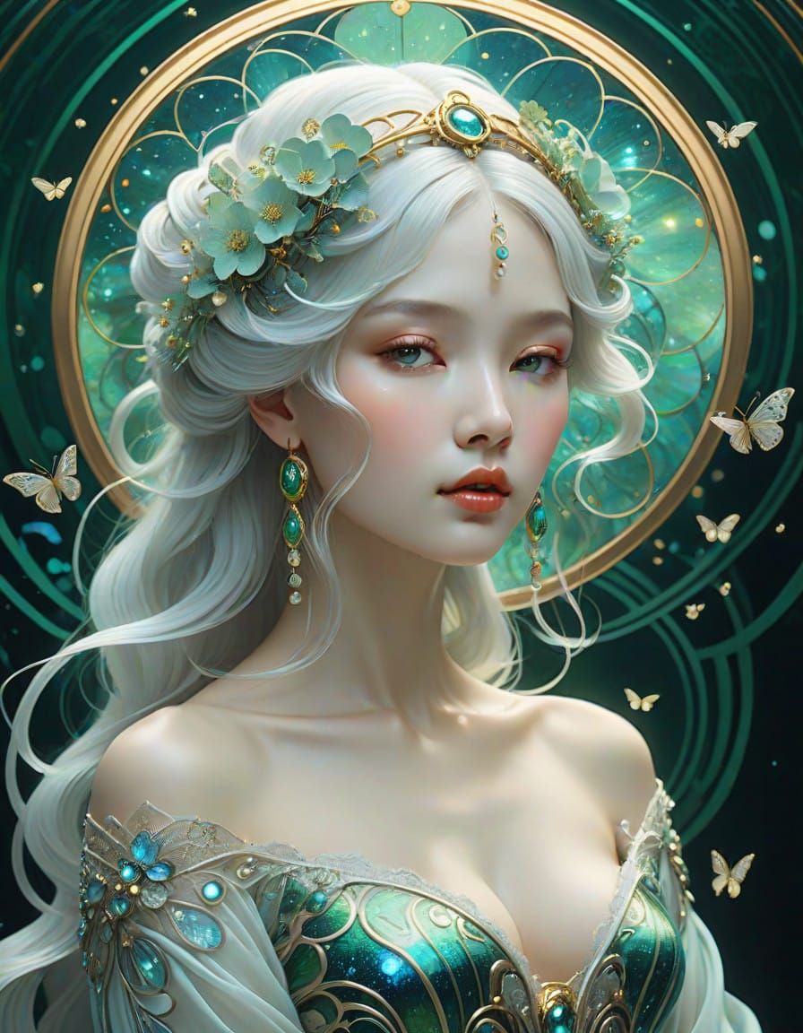 Surreal Goddess in Ethereal Light and Firefly Vortex