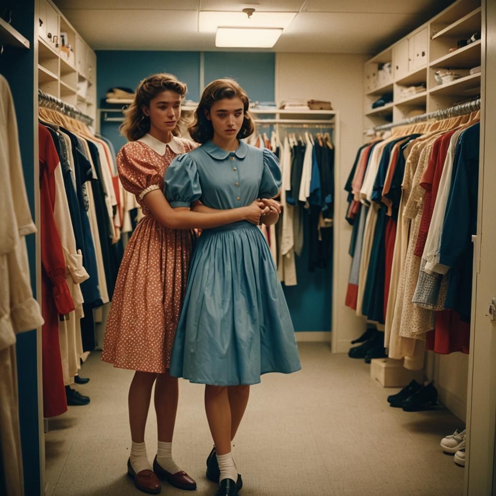 Girl Lifts Boy in Dress: Cinematic Film Still