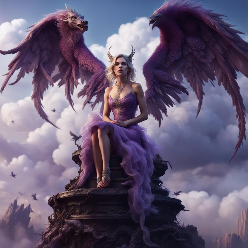 Fantasy Demon with Wings on Cloud in 4K