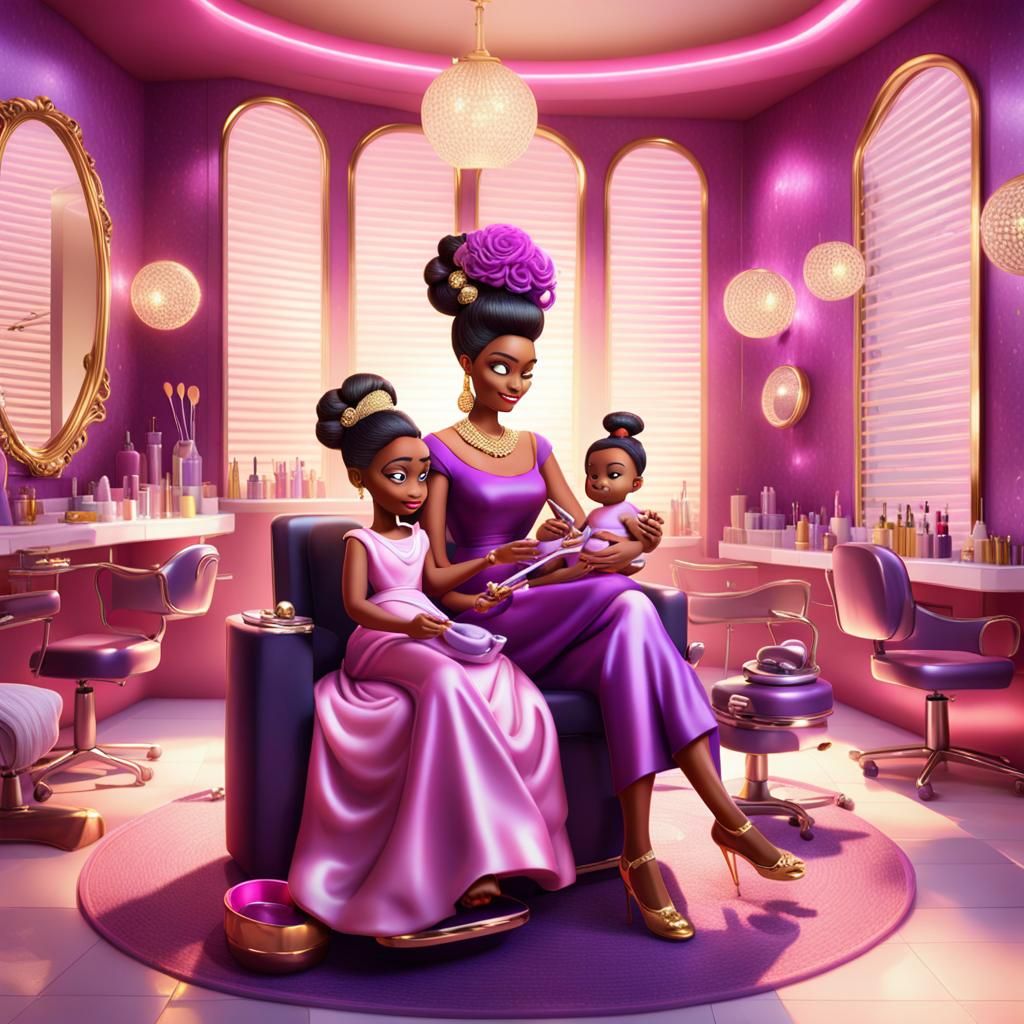 Empress and Baby at the Salon: Pixar-Style 3D Art