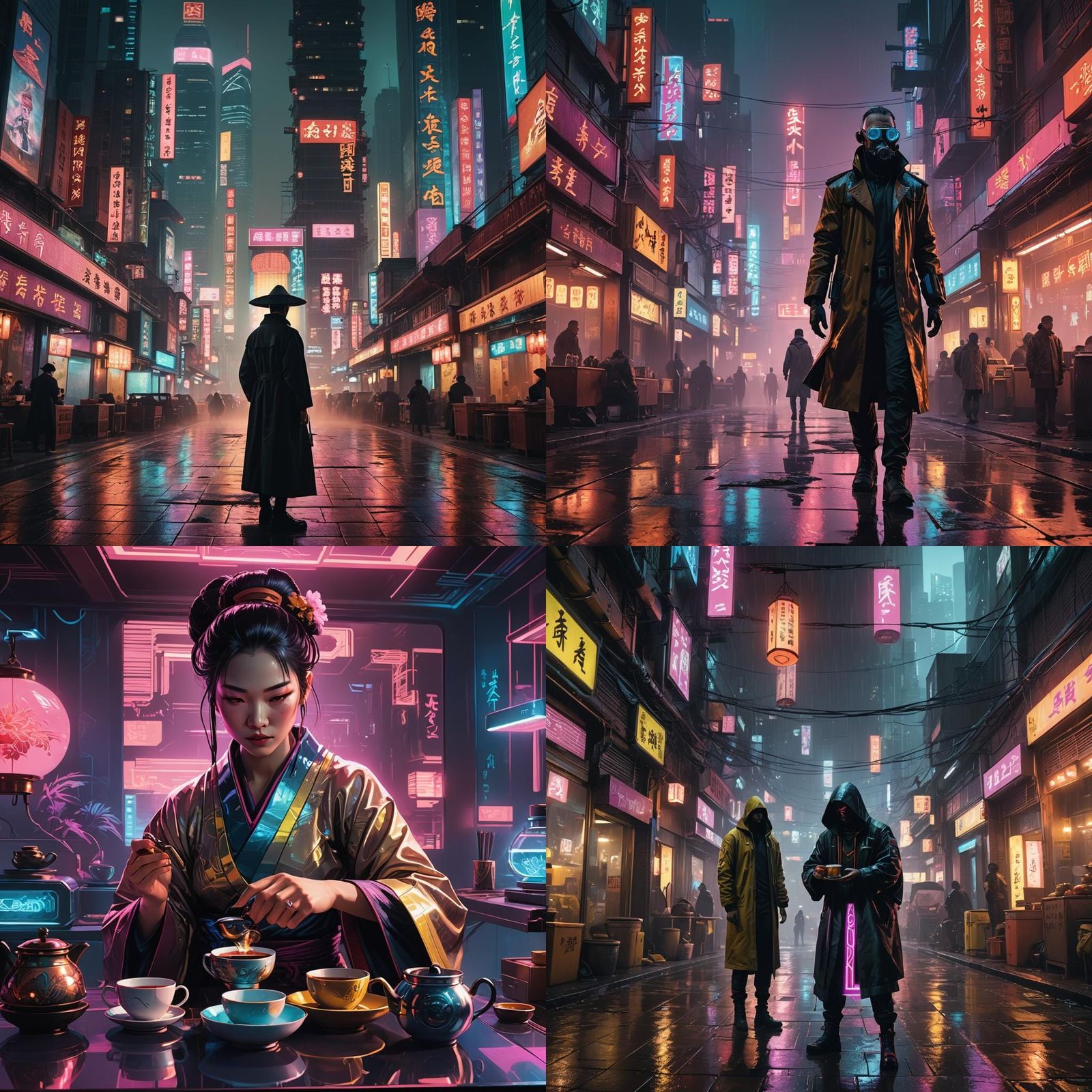 Cyberpunk Chinese Tea Ceremony with Neon Lights
