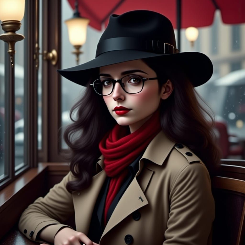Jewish Woman in Coffeehouse During Rainstorm