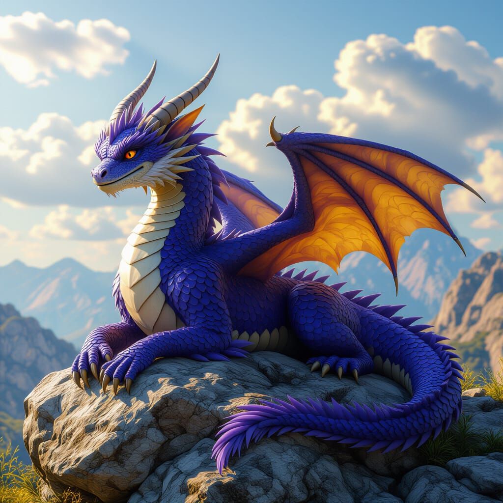 Furry Dragon Resting on Rock in Summer
