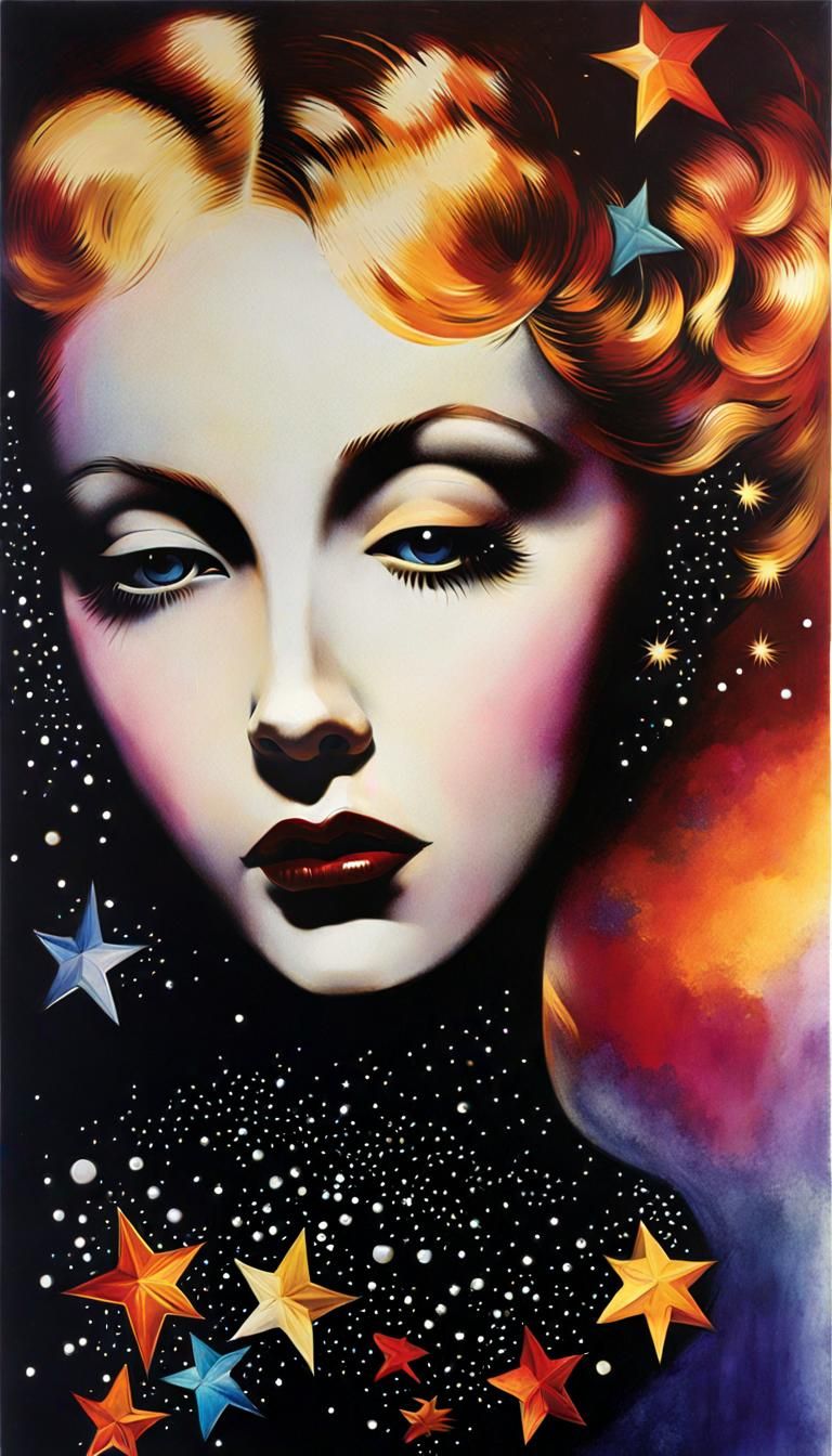 Child Among Rayograph Stars in Gothic Surrealism