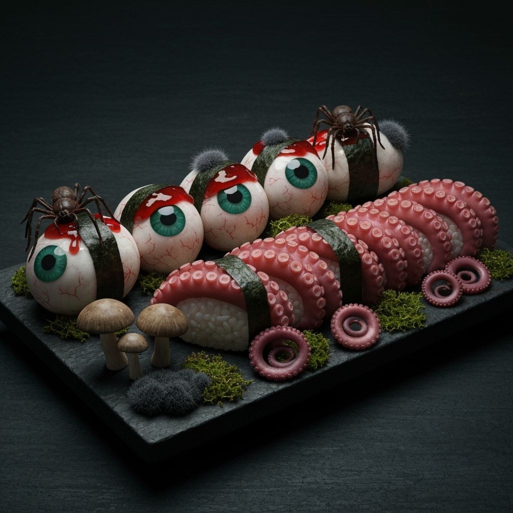 Gross Sushi Platter with Eyeballs and Spiders