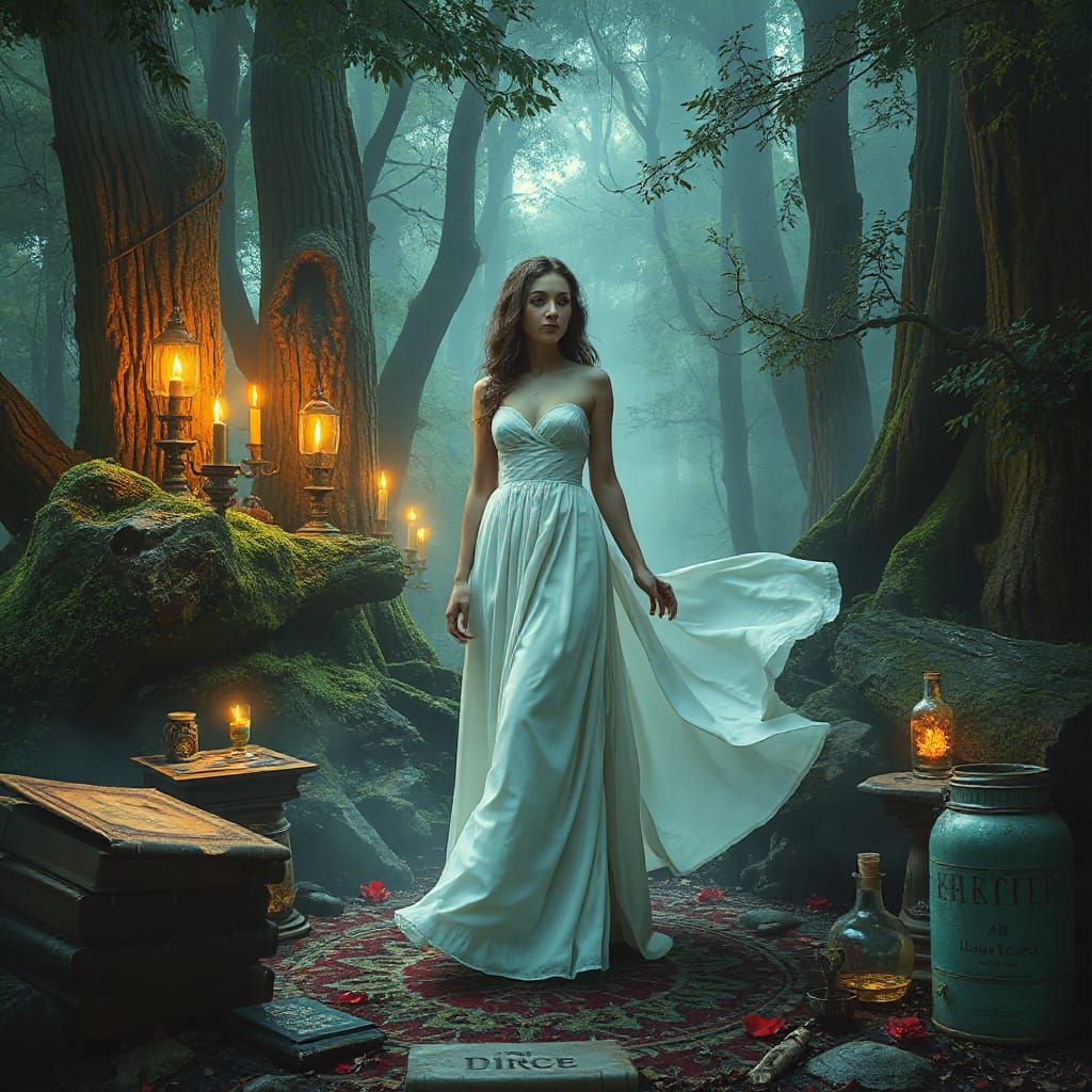 Enchantress Circe in Mystical Forest, Digital Art