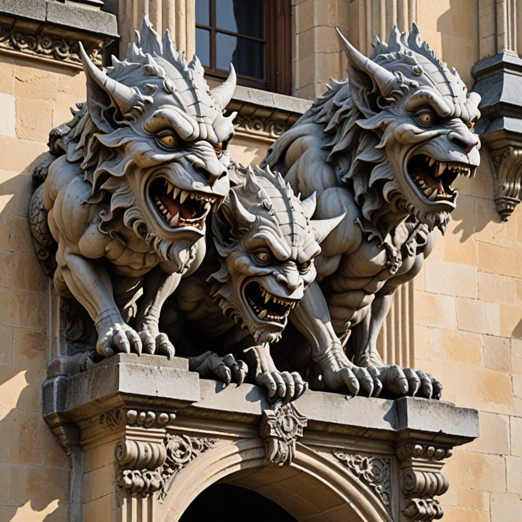 Baroque Palace with Grotesque Gothic Gargoyles