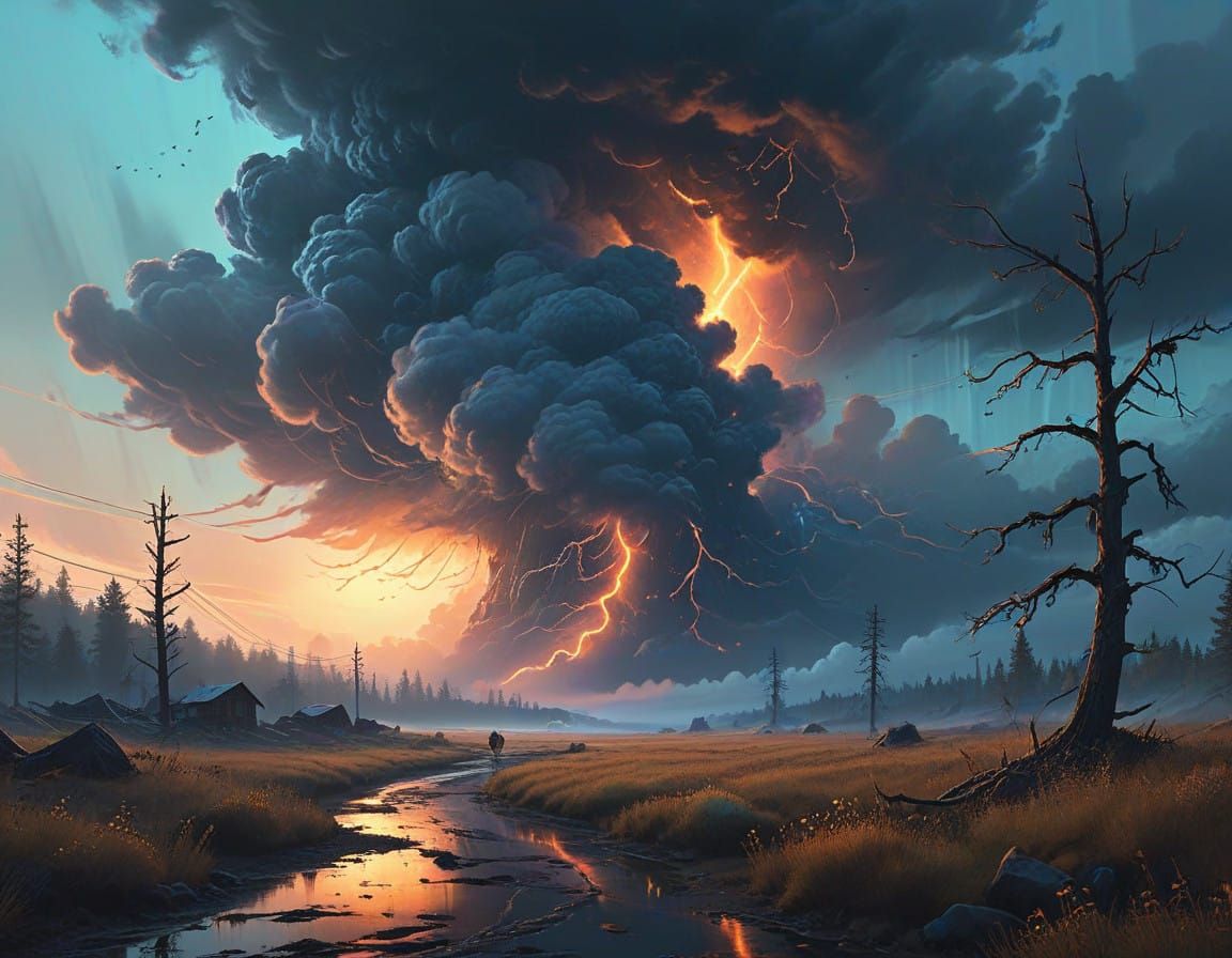 Dreamy Stormscape with Swirling Clouds and Ethereal Light