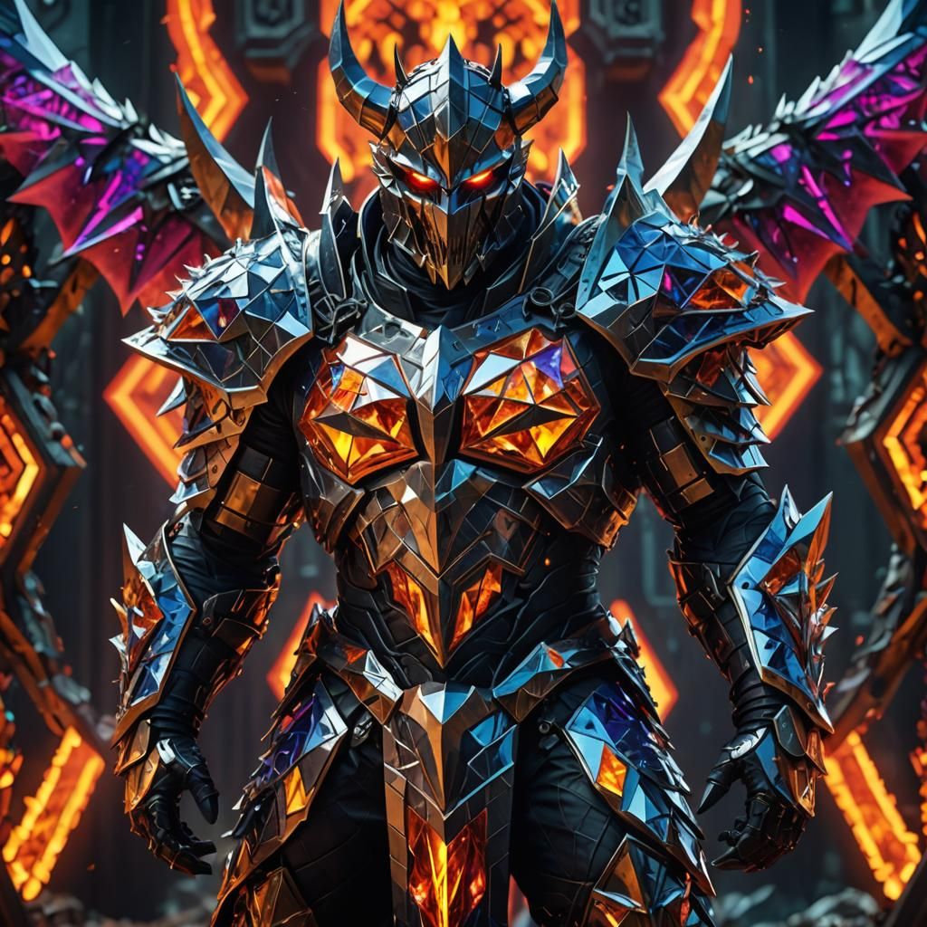 Crystalline Demon Knight in Geometric Shapes: 3D Render