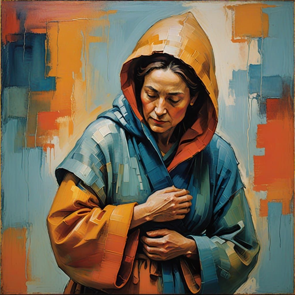 Mother's Embrace in Abstract Oil Painting