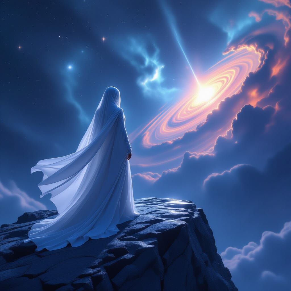 Albino Goddess on Crystal Rock in Nebula