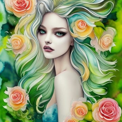 Wavy Transparent Hair Liquid Gouache Painting