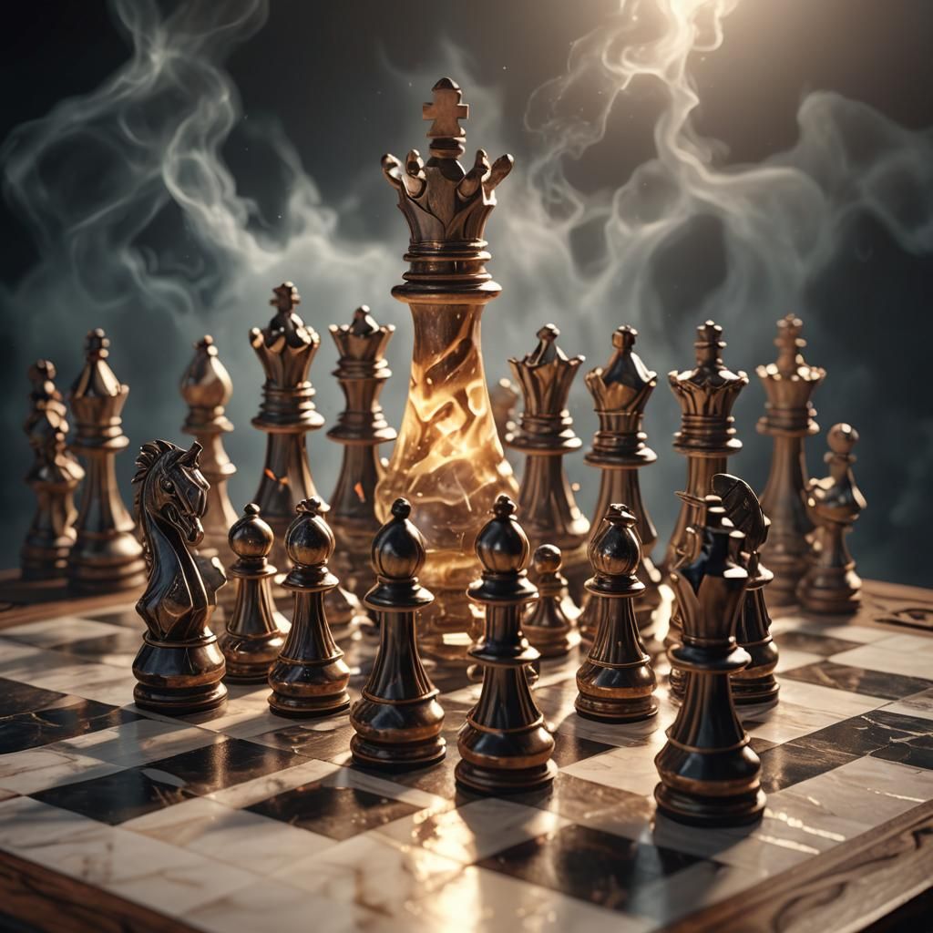 Epic Chess Match in Ultrarealistic Digital Art