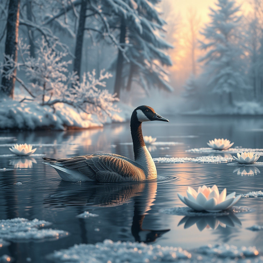 Canada Goose in Winter Wonderland: Digital Concept Art