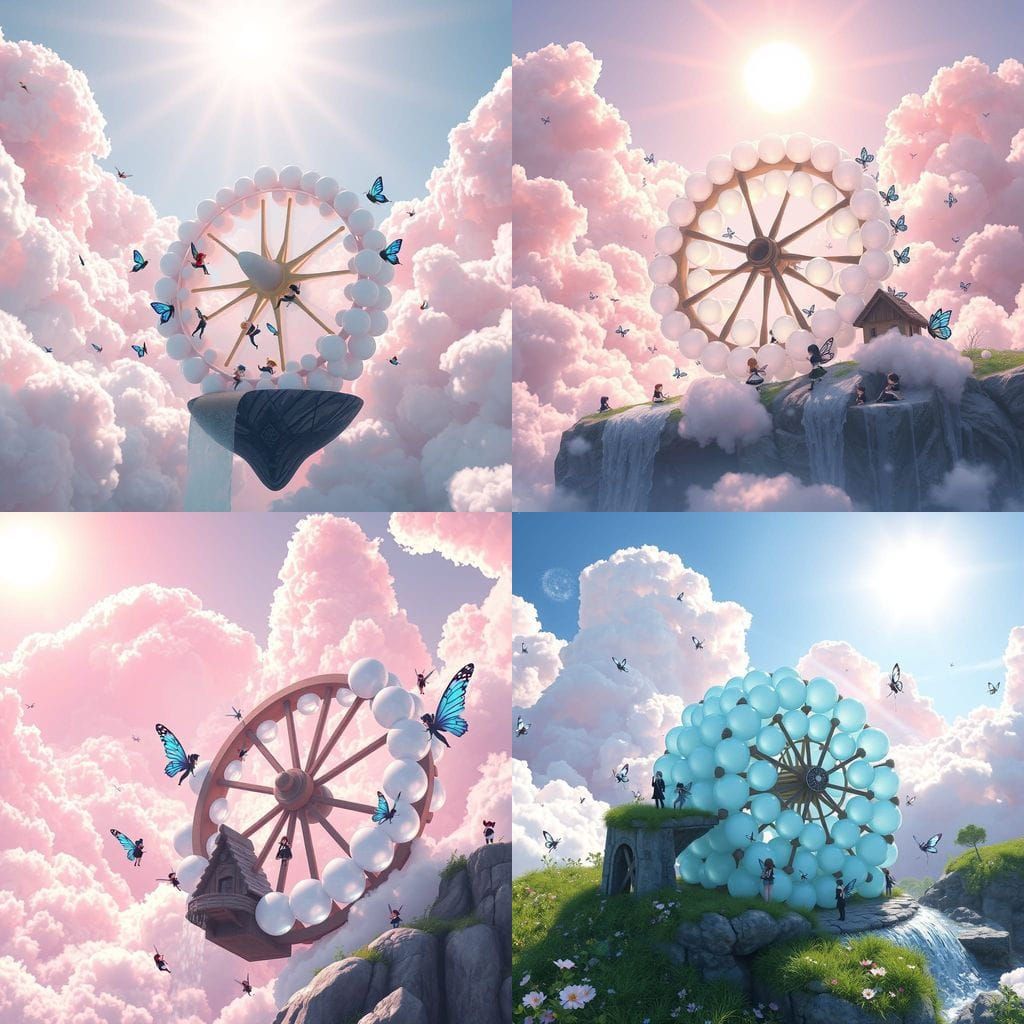 Fantasy Waterwheel in Iridescent Bubbles Powers Floating Fai...