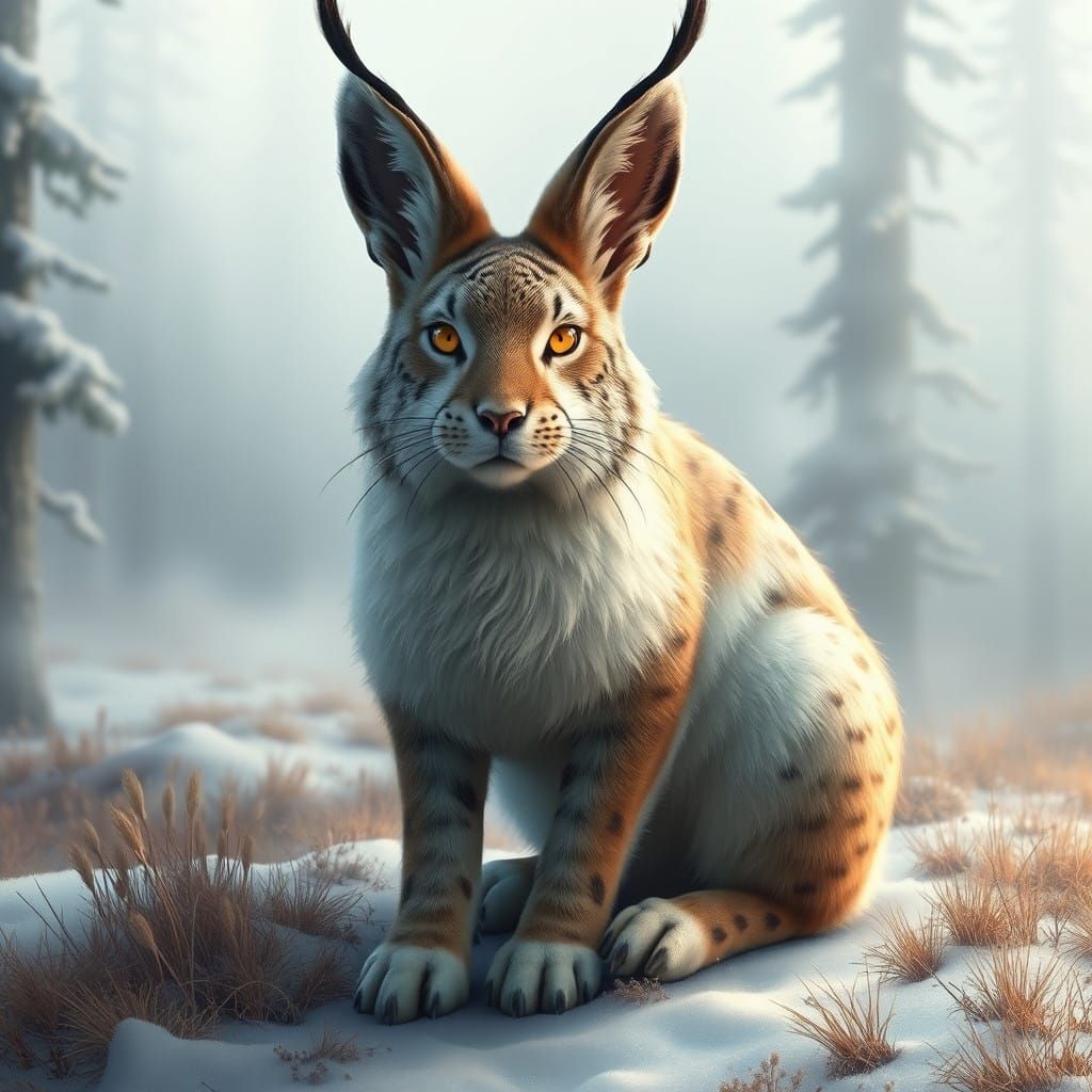 Mystical Boreal Lynx Hare in Snowy Wilderness