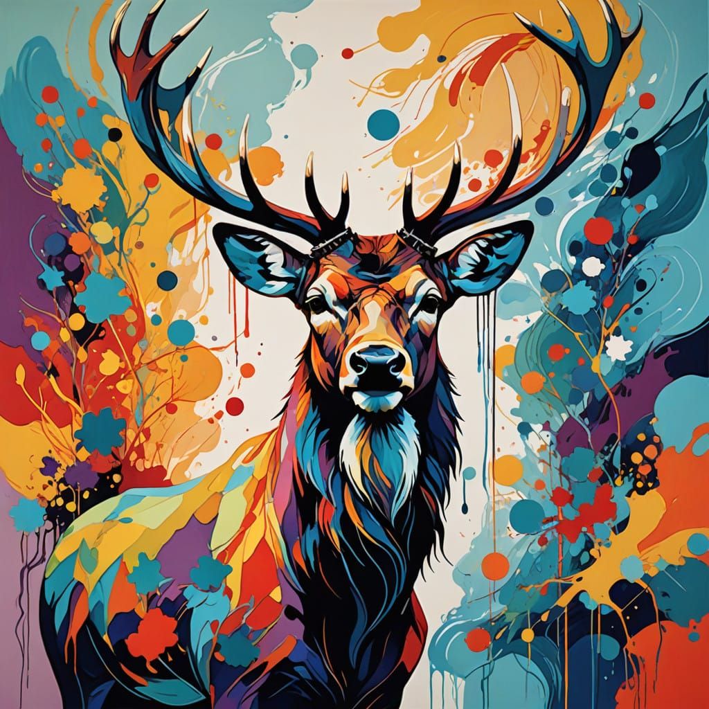Flowing Colour collage stag