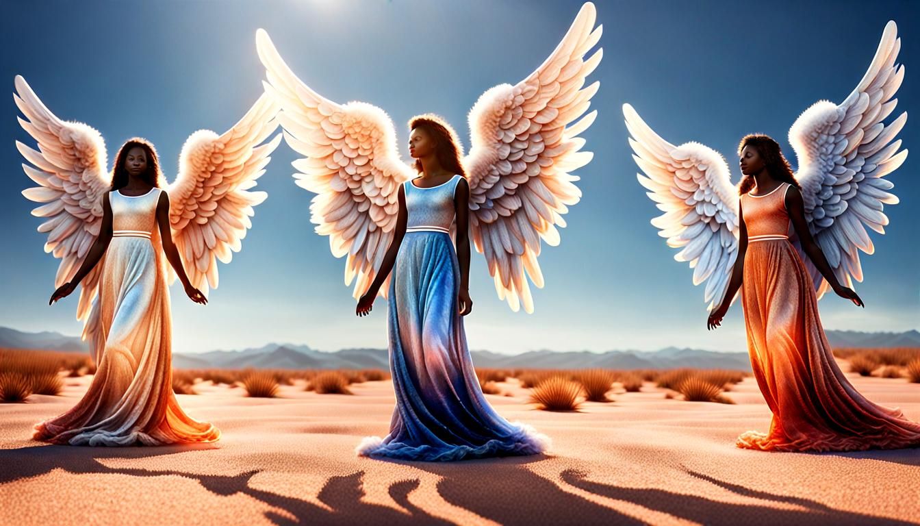 Angelic Guardians Overlooking Earth: Photorealistic Renderin...