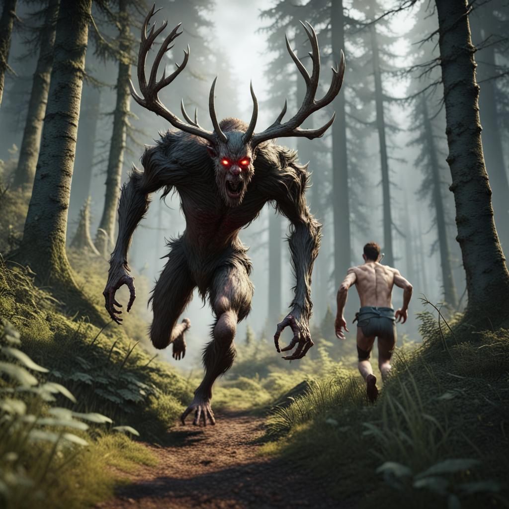 Wendigo Chase in Cinematic 3D Game Style