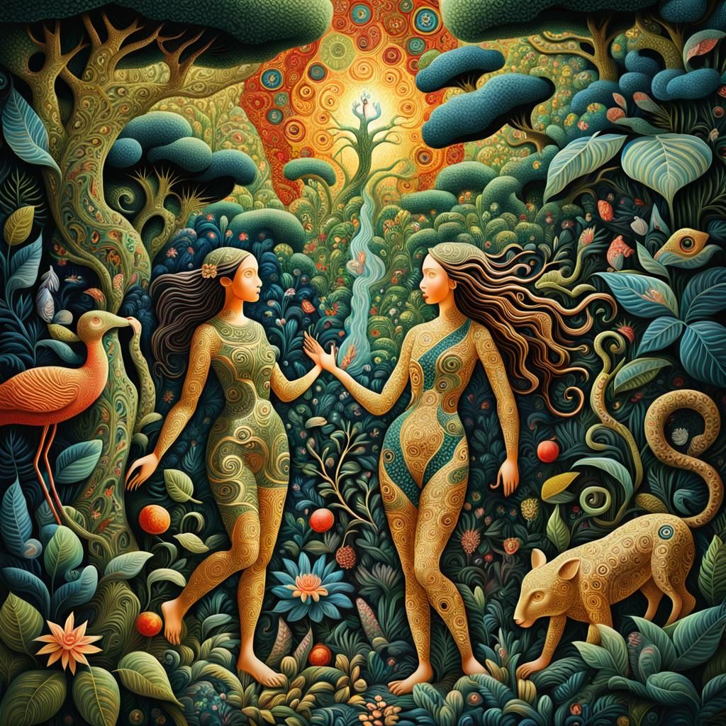 Adam and Eve in Eden: Surreal Folk Art