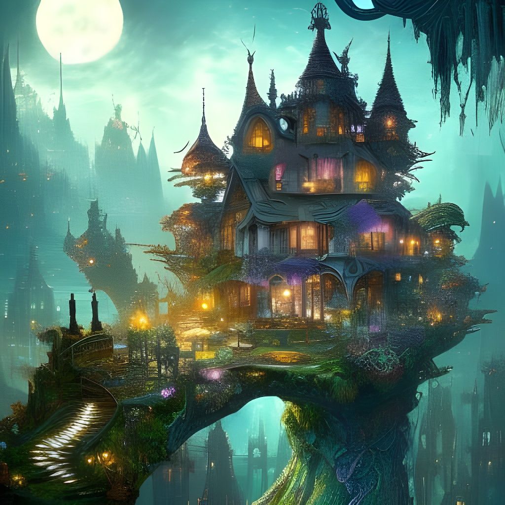 Fairycore Solarpunk Mansion in Art Deco Style