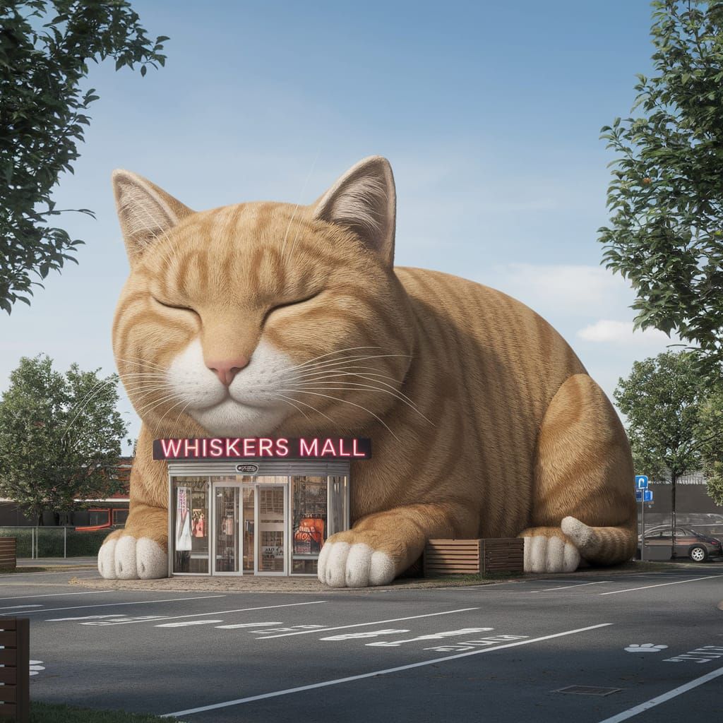 Giant Cat Transformed into Whiskers Mall Shopping Center