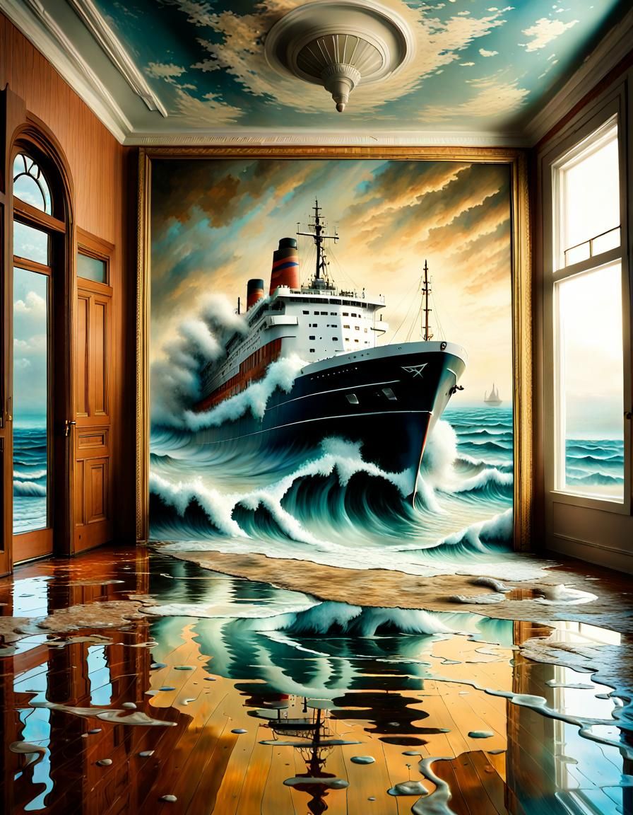 Surreal Ship Painting Creates Ocean Scene