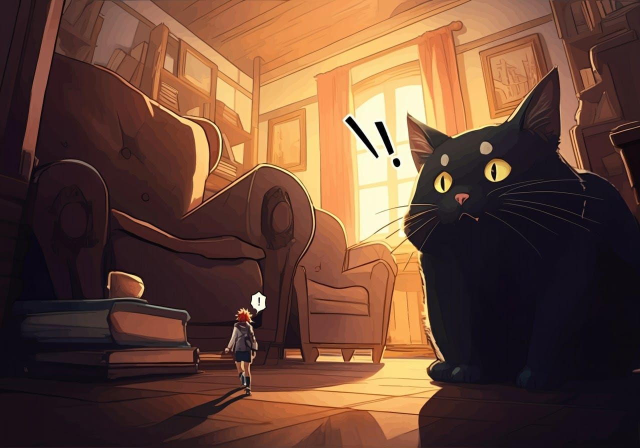 Miniature Person's Surprising Encounter with Cat