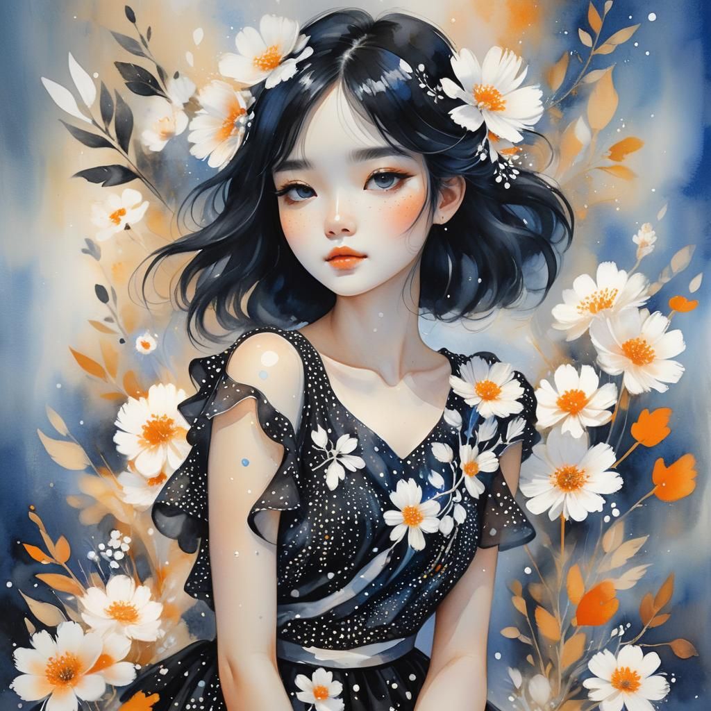 Girl in Black and White: Watercolour Painting