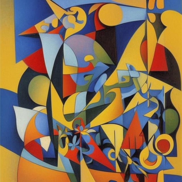 Abstract Cubist Flowers in Swirling Composition