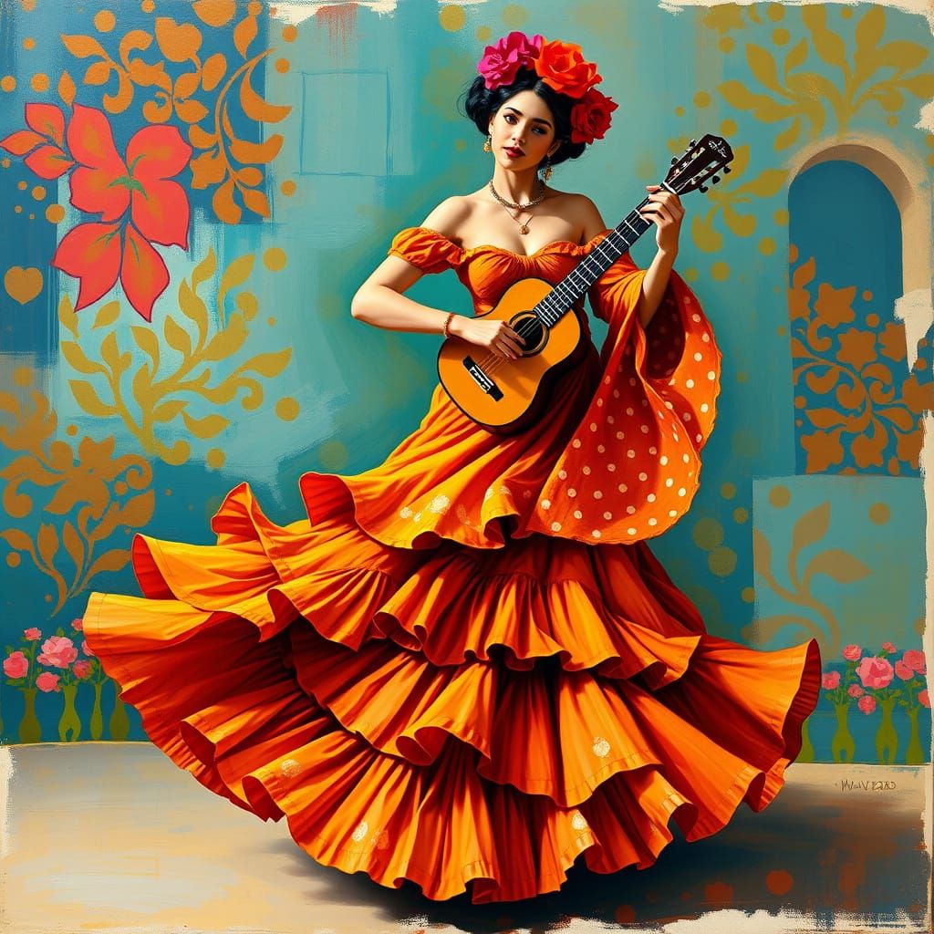 Passionate Flamenco Dance in Surrealist Style