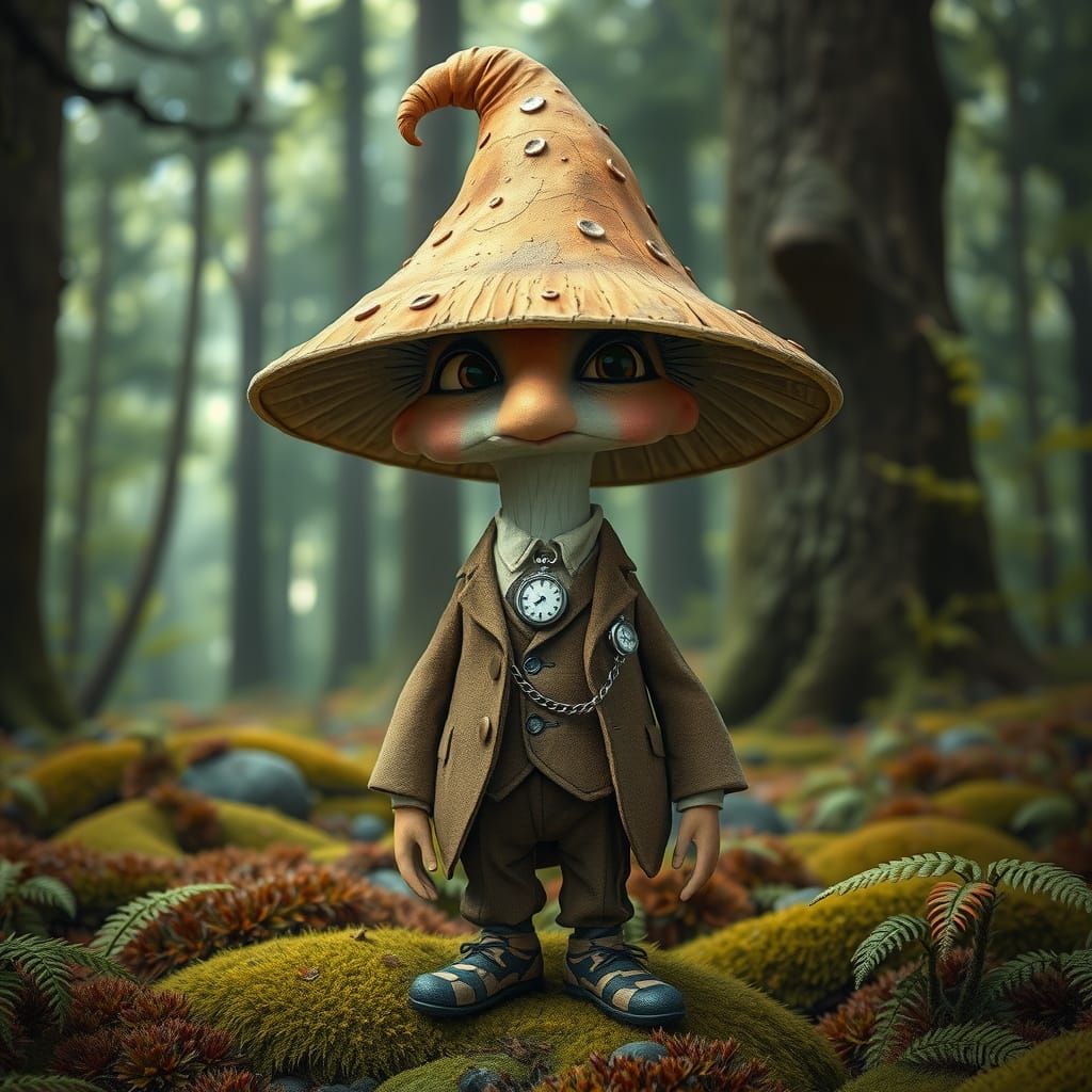 Whimsical Mushroom Gentleman in Lush Forest