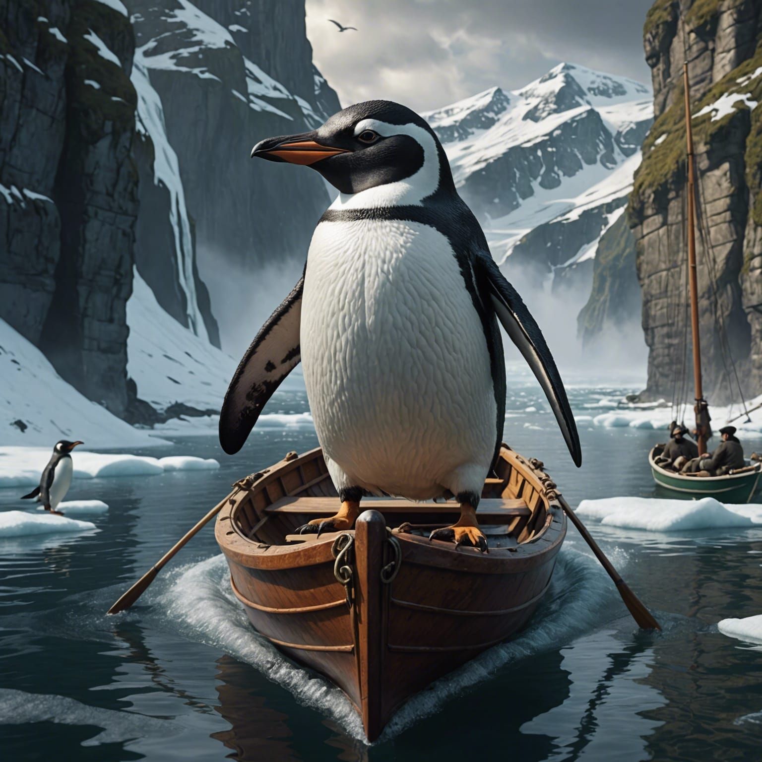 Penguin in a Boat: Cinematic Digital Painting