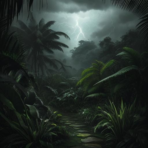 Dramatic Jungle Storm in Hyperrealistic Rendering