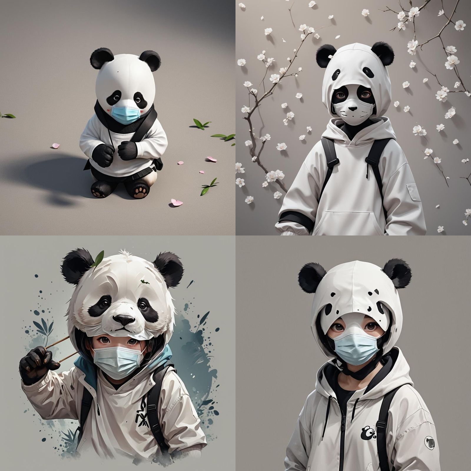 Cute Panda in Face Mask: 3D Anime Art