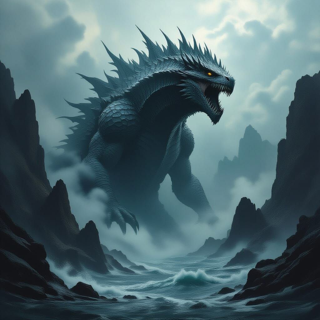 Ancient Sea Monster Emerges from Stormy Ocean