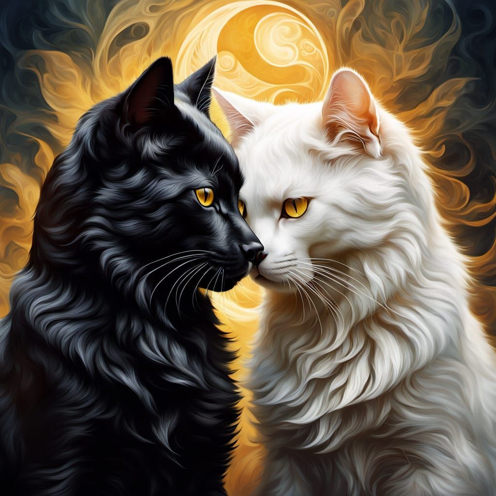 Surreal Yin-Yang Canine Feline Harmony