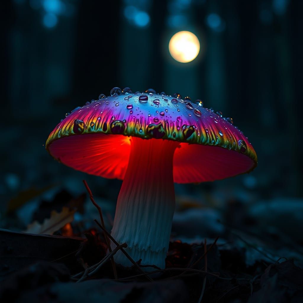 Mystical Forest Mushroom Illuminated by Moonlight