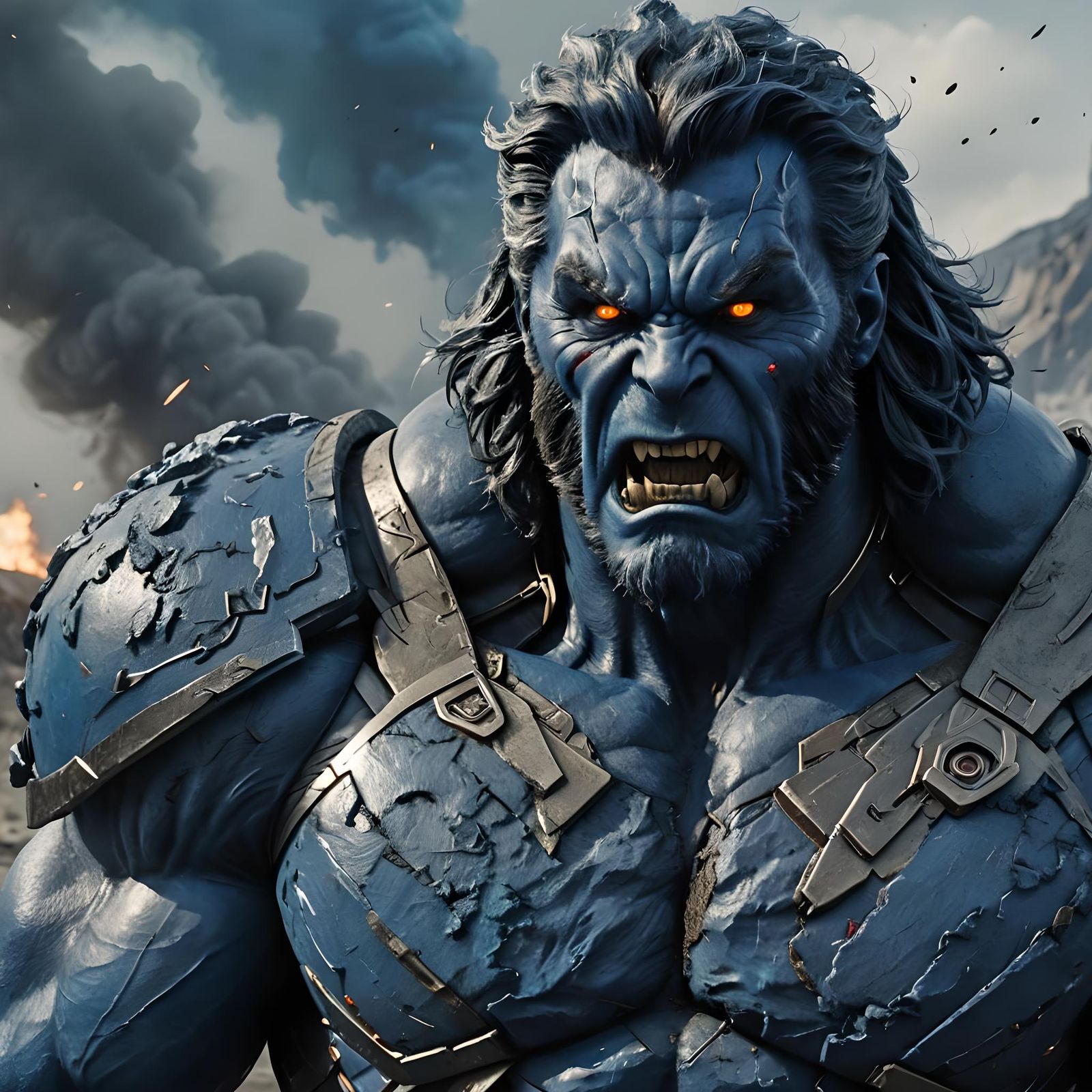 Epic Headshot of Blue Hairy Beast from X-Men