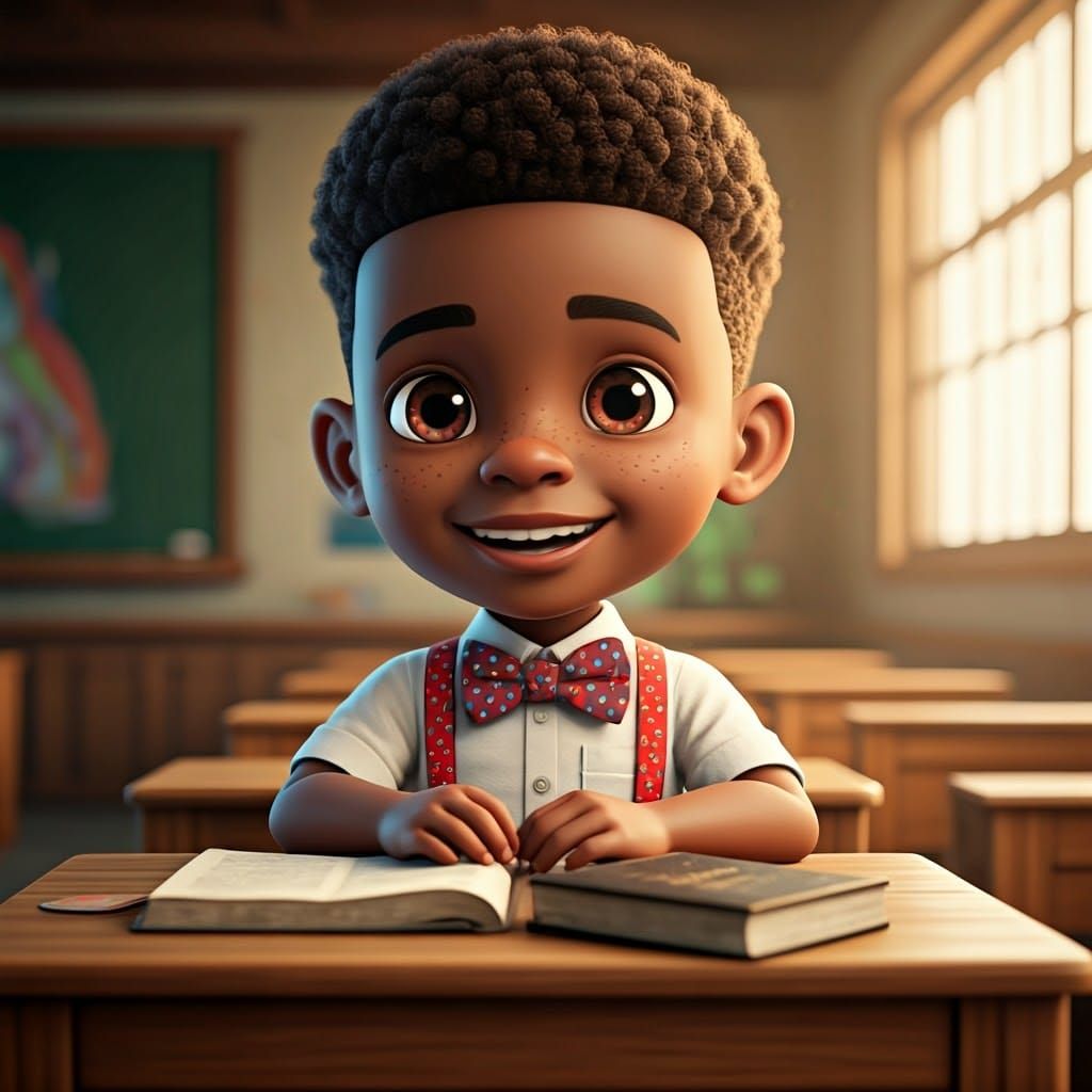 Chibi-Style Boy Excitedly Studies in Sunday School