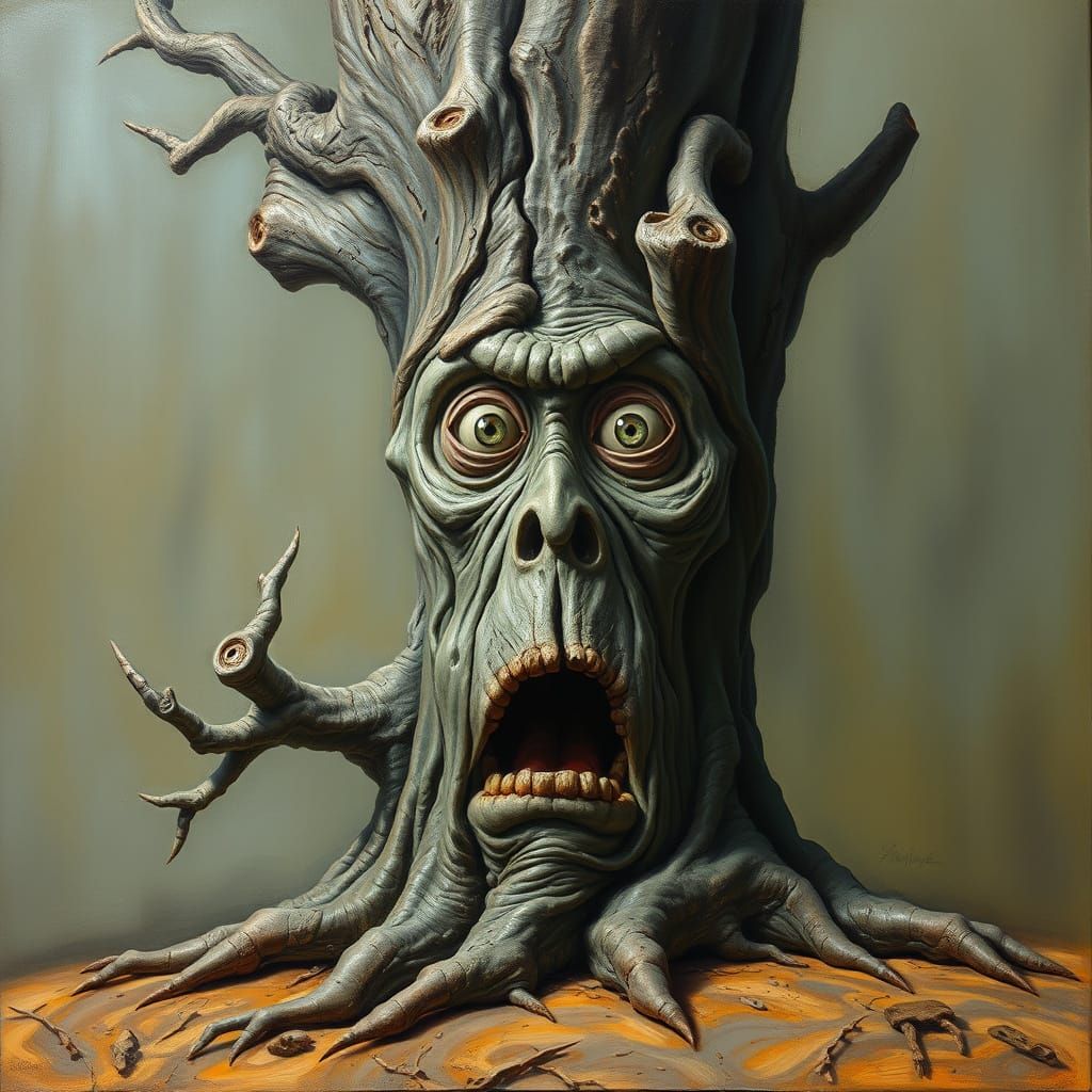 Gnarled Tree Trunk Forms Surprised Expression in Surrealist ...