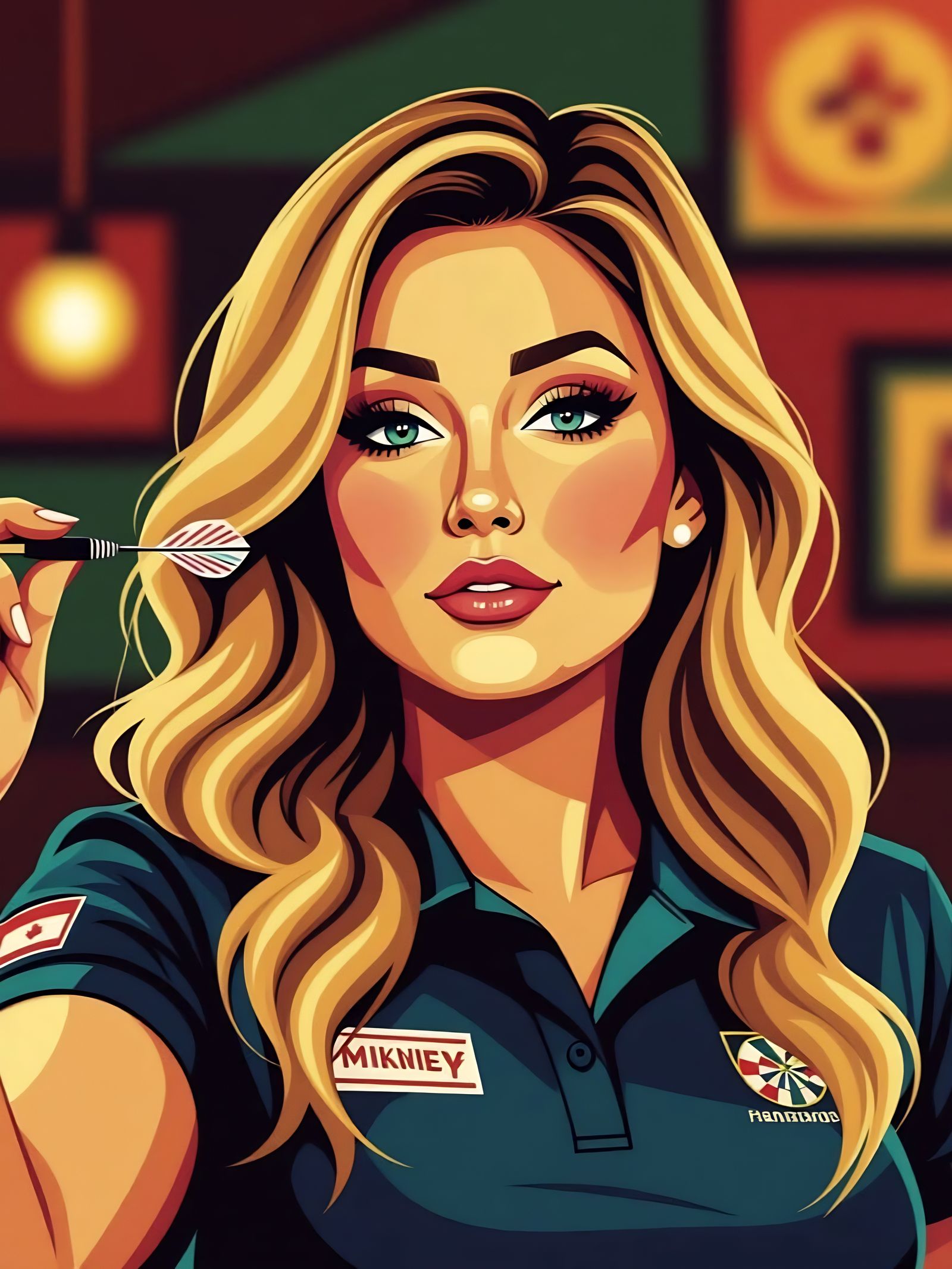 Blonde Darts Player Portrait in Bold Minimalist Style