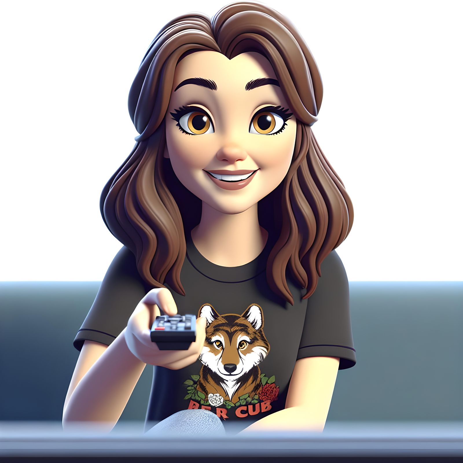 Friendly Woman in T-Shirt Watches TV