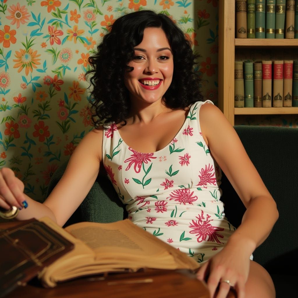 Woman Reading in Cozy Floral Nook