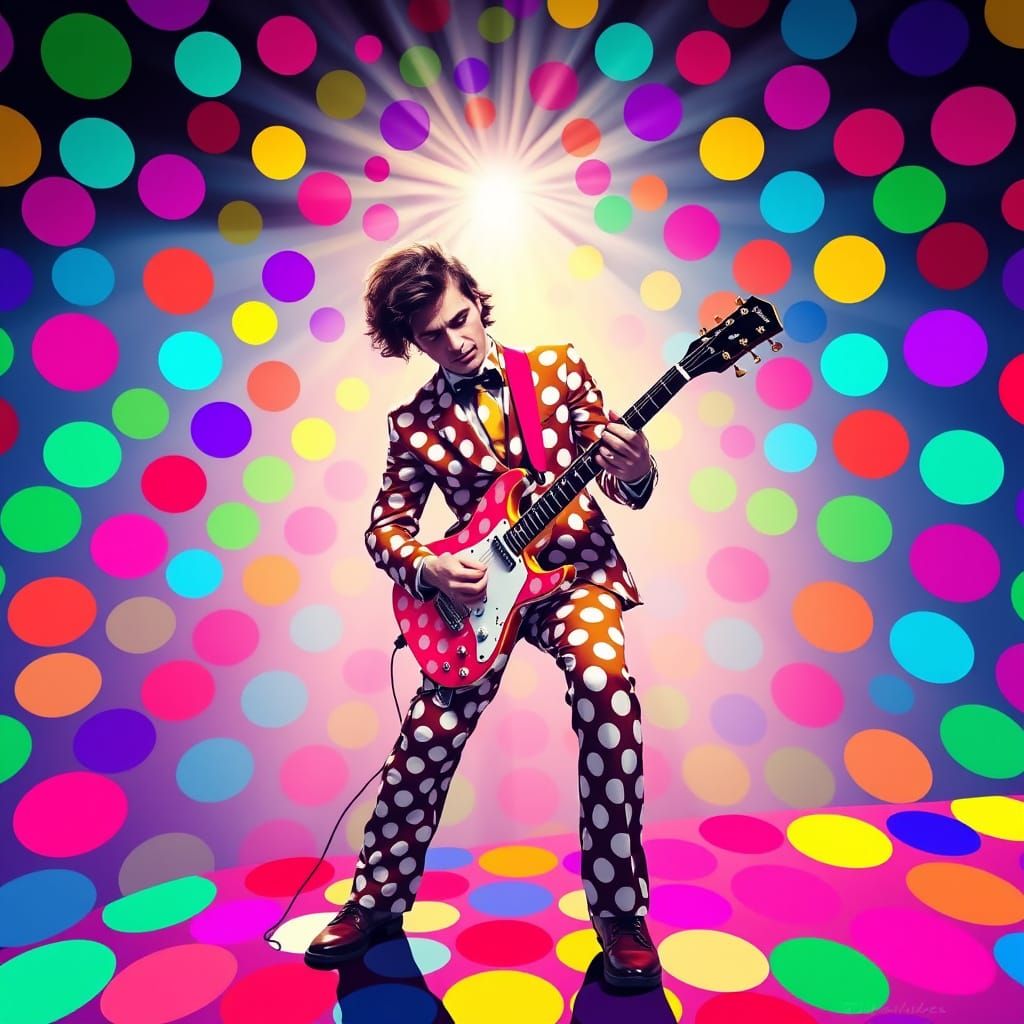 Man in Polka Dot Suit Plays Polka Dot Guitar