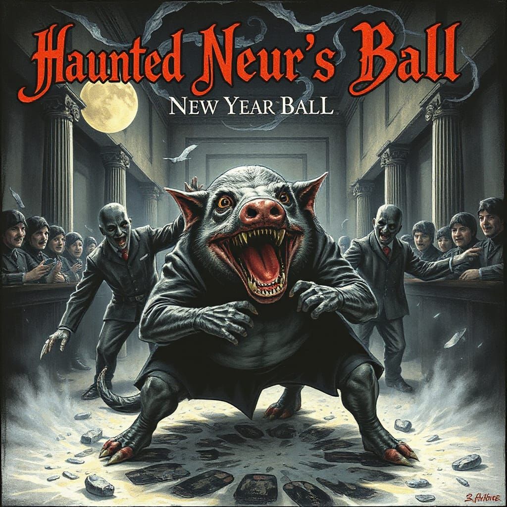 Furious Cerberhogs at a Haunted New Year's Ball