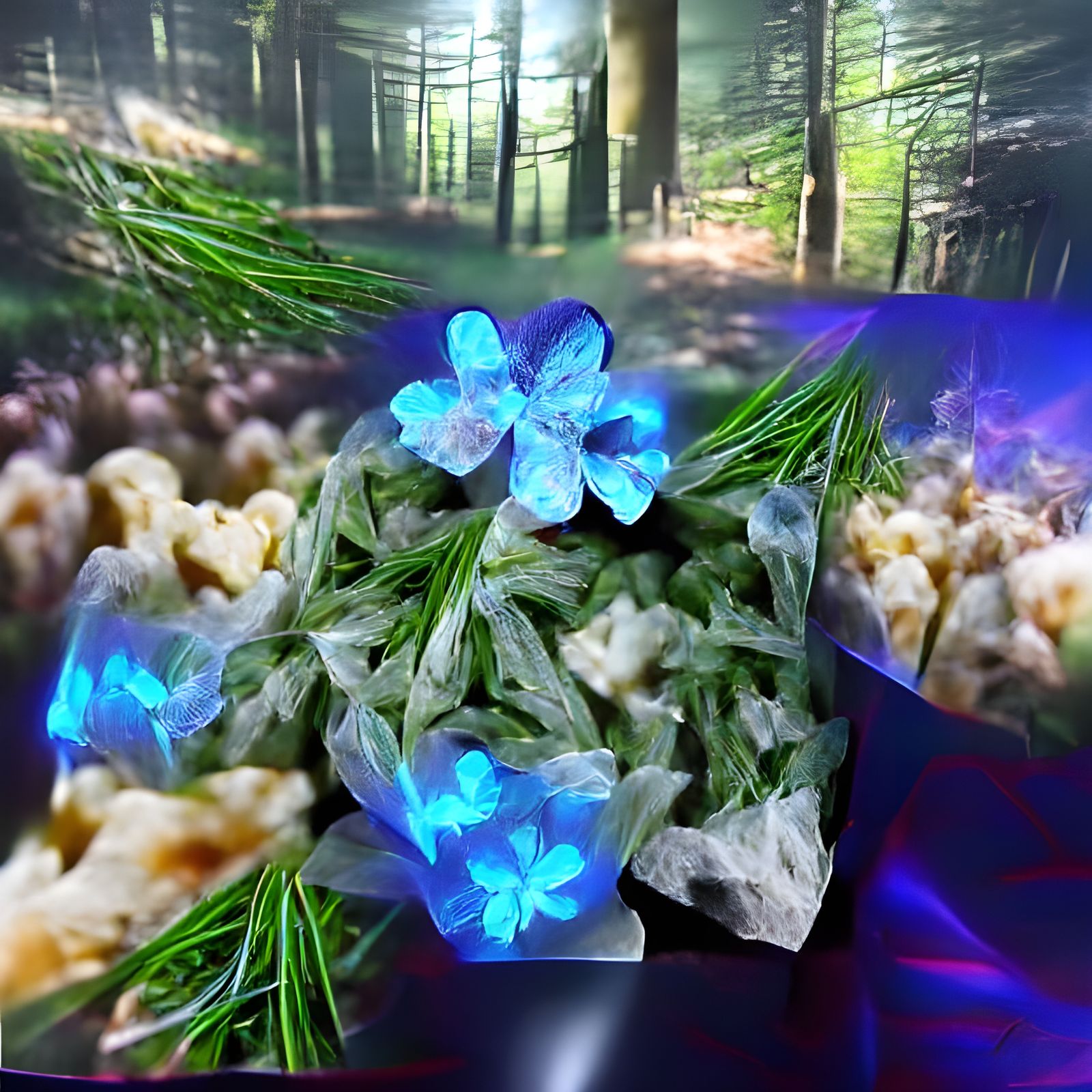 Magical Crystal in German Forest with Blue Glow