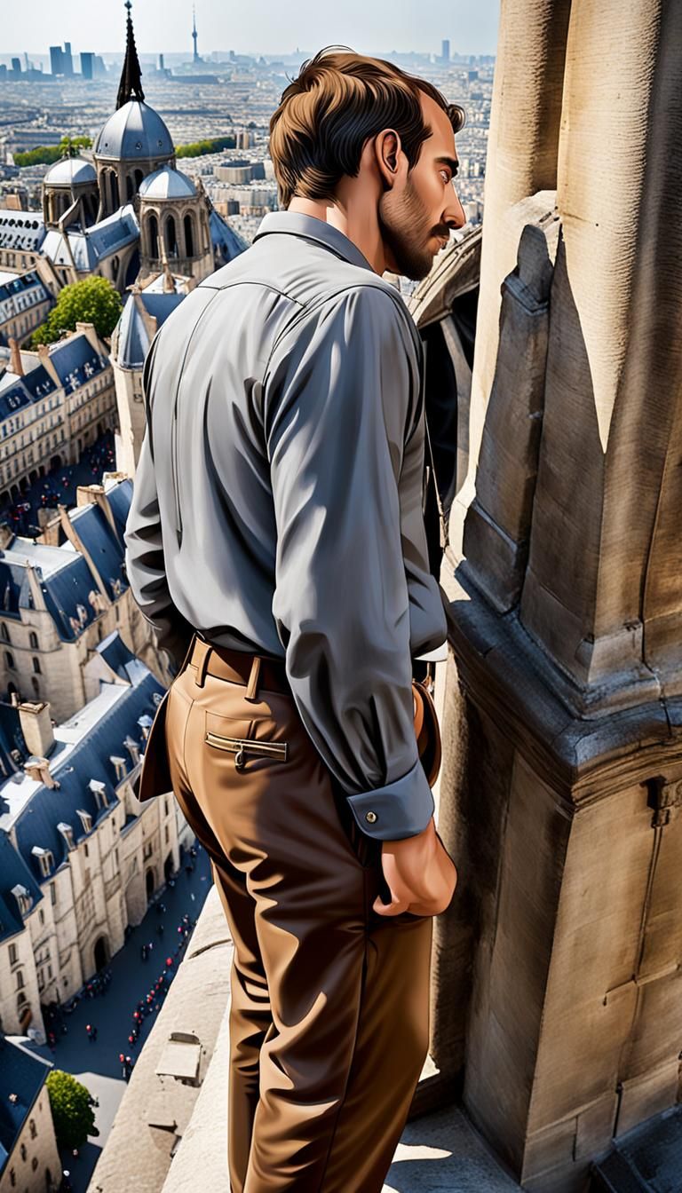 Medieval Hunchback Observes Fair From Notre Dame